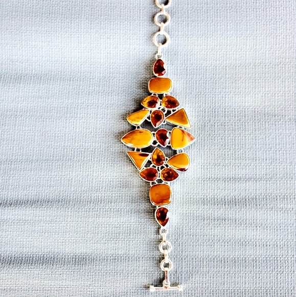 New Mookaite & Citrine 925 Silver Statement Bracelet. - Picture 8 of 13